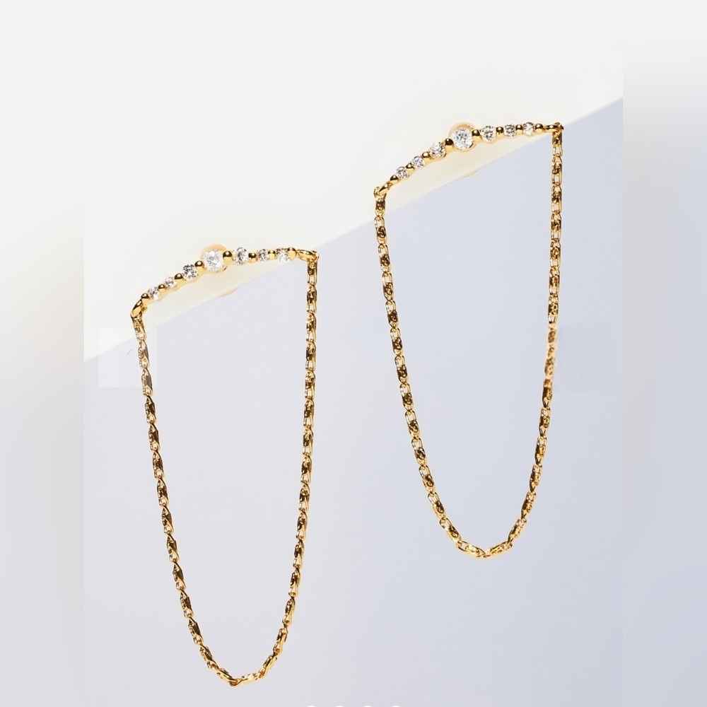 Anthropologie,  Crystal Bar Chain Earrings, 14K Gold Plated -‎ NEW!!